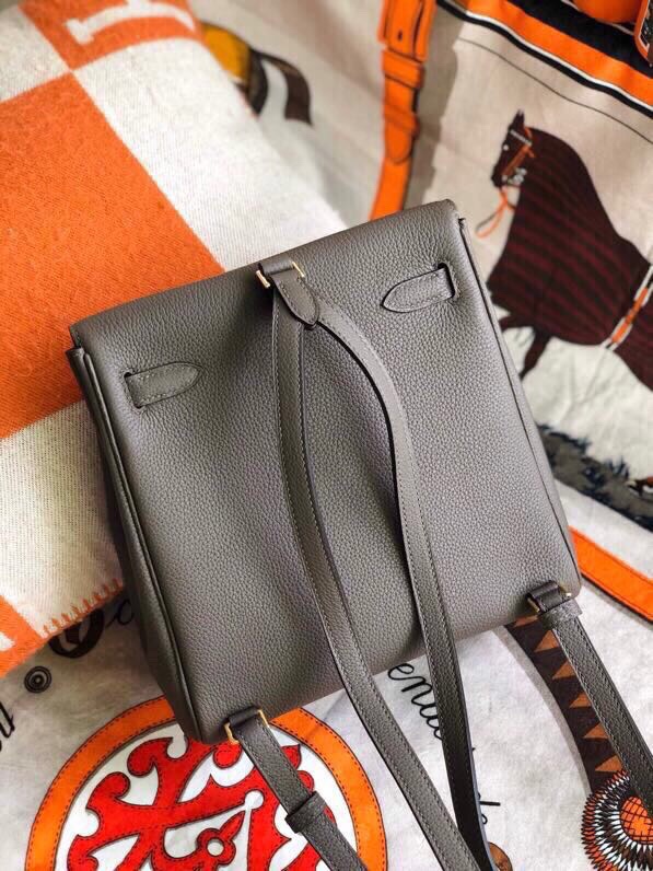 Hermes Kelly Ado Backpack In Dark Grey Clemence Leather